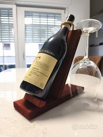 Porta bottiglia e calici in legno artigianale 