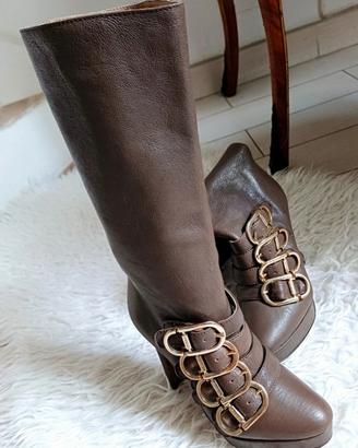 Pinko stivali pelle con tacco e plateau n. 36