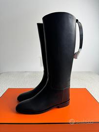 Stivali Alti JUMPING in Vera Pelle  - Nero - 38