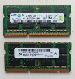 Ram ddr3 so-dimm 2 banchi da 4 gb