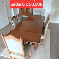 Tavolo allungabile + 6 sedie in rovere intagliato