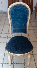 sedia camera vintage velluto blu legno usata