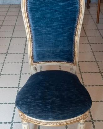 sedia camera vintage velluto blu legno usata