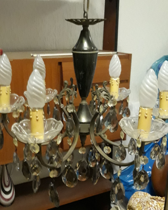 Lampadario vintage anni 60-70 con cristalli scuri