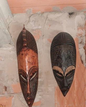 Coppia Maschere Africane Legno Intagliato