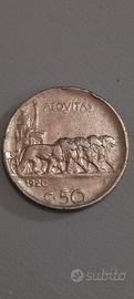 Moneta storica da 50 Centesimi 'Leoni' del 1920