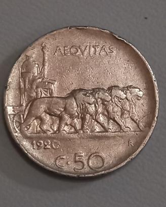 Moneta storica da 50 Centesimi 'Leoni' del 1920