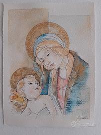 Quadro dipinto a mano in grafite ed acquerelli