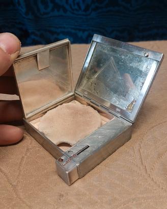 Astuccio Porta Cipria Rossetto Art Deco In Argento
