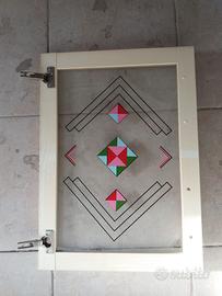 coppia ante battenti in vetro trasparente decorato