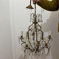 Lampadario francese in vetro e bronzo