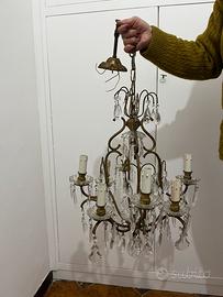 Lampadario francese in vetro e bronzo