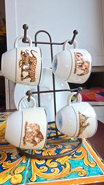 Set di 4 Tazzine caffè,con supporto in metallo