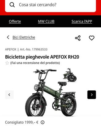 bici elettrica apefox rh20