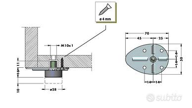 n. 4 piedini regolabili filettati per mobili