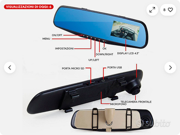 SPECCHIETTO RETROVISORE DASHCAM MONITOR CON TELECA