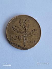  20 lira del 1958 con errore di conio 