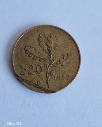 20 lira del 1958 con errore di conio 