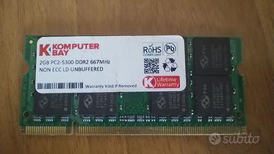 Banco memoria portatile 2GB PC2-5300 DDR2 667Mhz