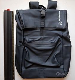 Zaino Nero Roll-Top Nuovo Impermeabile