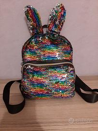 Zainetto bimba con orecchie e paillette Arcobaleno