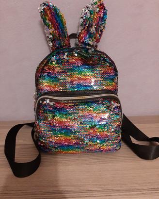 Zainetto bimba con orecchie e paillette Arcobaleno