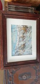 Dipinto di piccolo paesaggio montano vintage.