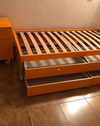 Struttura letto singolo  cassetti piu cassettiera