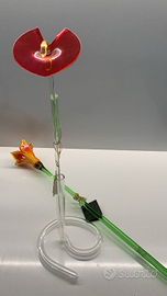 Due fiori in vetro + portafiore in vetro