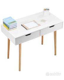 Scrivania Piccola con 2 Cassetti Bianco e in Legno