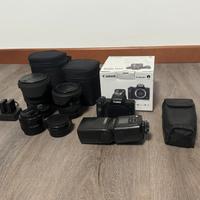 Canon m50 + 50 f1.8 + 24-70 f2.8 + 10-20 f4-5.6