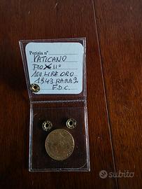 100 LIRE oro PIO XII 1943 PERIZIATA 