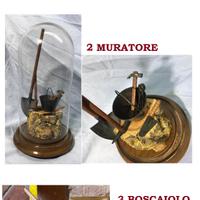 Teca vetro attrezzi boscaiolo calzolaio muratore