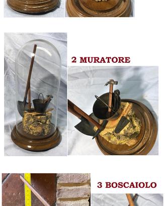 Teca vetro attrezzi boscaiolo calzolaio muratore