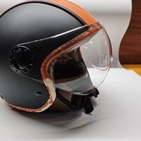 Casco jet BHR vintage nero e arancio pelle Tg M