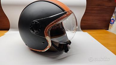 Casco jet BHR vintage nero e arancio pelle Tg M