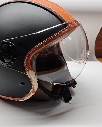 Casco jet BHR vintage nero e arancio pelle Tg M
