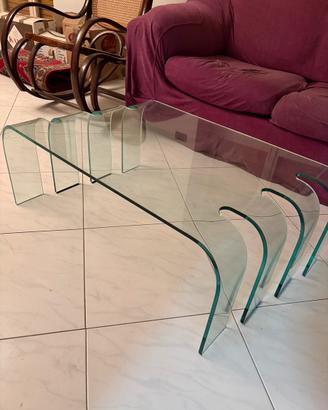 Tavolino da salotto in vetro cristallo curvato