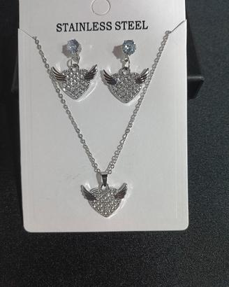 Collana e orecchini cuore Alato 