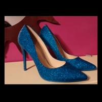 scarpe tacco blu glitter donna 