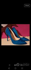 scarpe tacco blu glitter donna 