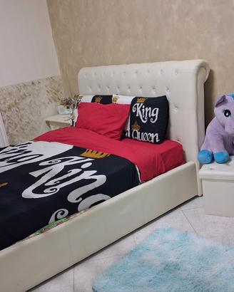 letto matrimoniale similpelle bianco contenitore