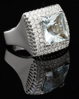 ANELLO COCKTAIL PVG ORO 18KT BRILLANTI ACQUAMARINA