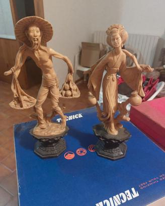 Coppia statuette pasta di resina anni 60