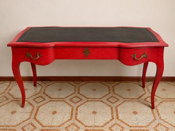 Scrittoio vintage rosso con piano nero pelle +cass