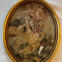 Dipinto ricamato su seta fine XVIII secolo