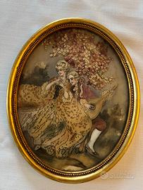 Dipinto ricamato su seta fine XVIII secolo