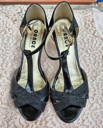 Scarpe da tango n. 38, pelle nera + vernice.