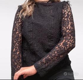 Blusa Zara nera in pizzo maniche lunghe tg S