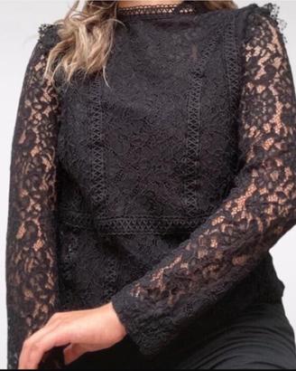 Blusa Zara nera in pizzo maniche lunghe tg S